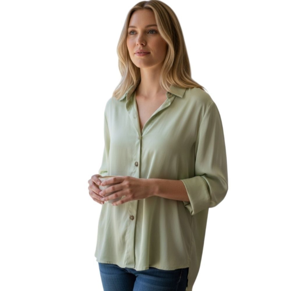 H&M LT. GREEN BLOUSE SZ.L EUC. GORGEOUS BLOUSE IN EXCELLENT USED CONDITION.